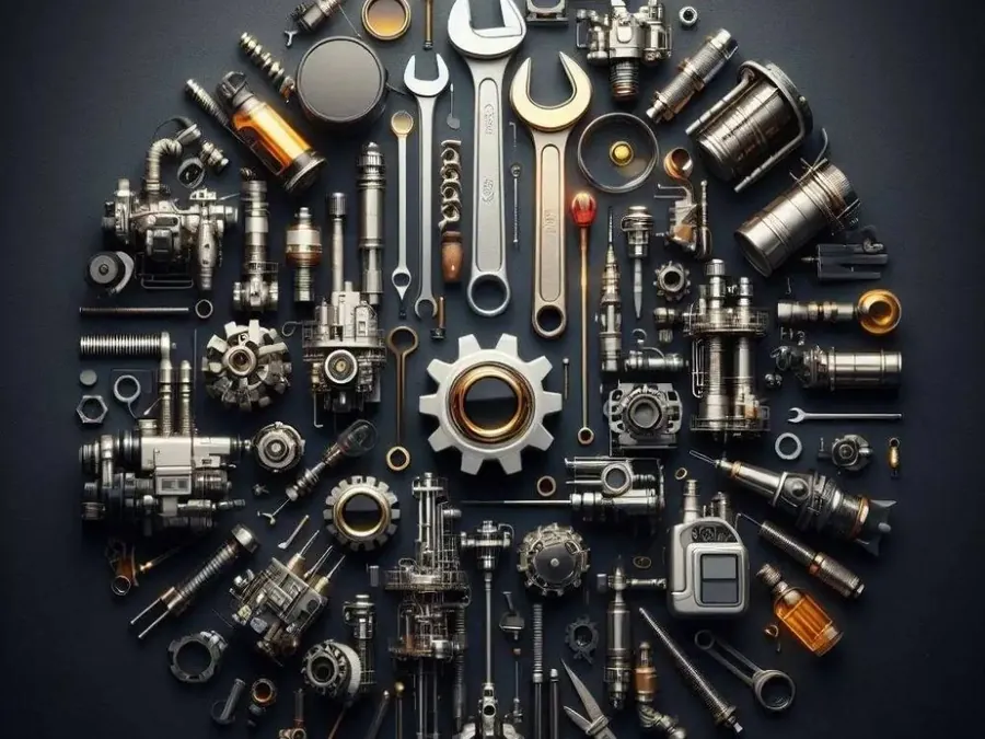 Tools and spare parts laid out in a circle